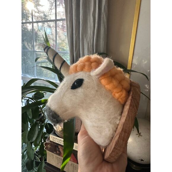 Vintage Unicorn felt Head Wall Mount Decor karma living whimsical nursery art - Picture 7 of 13